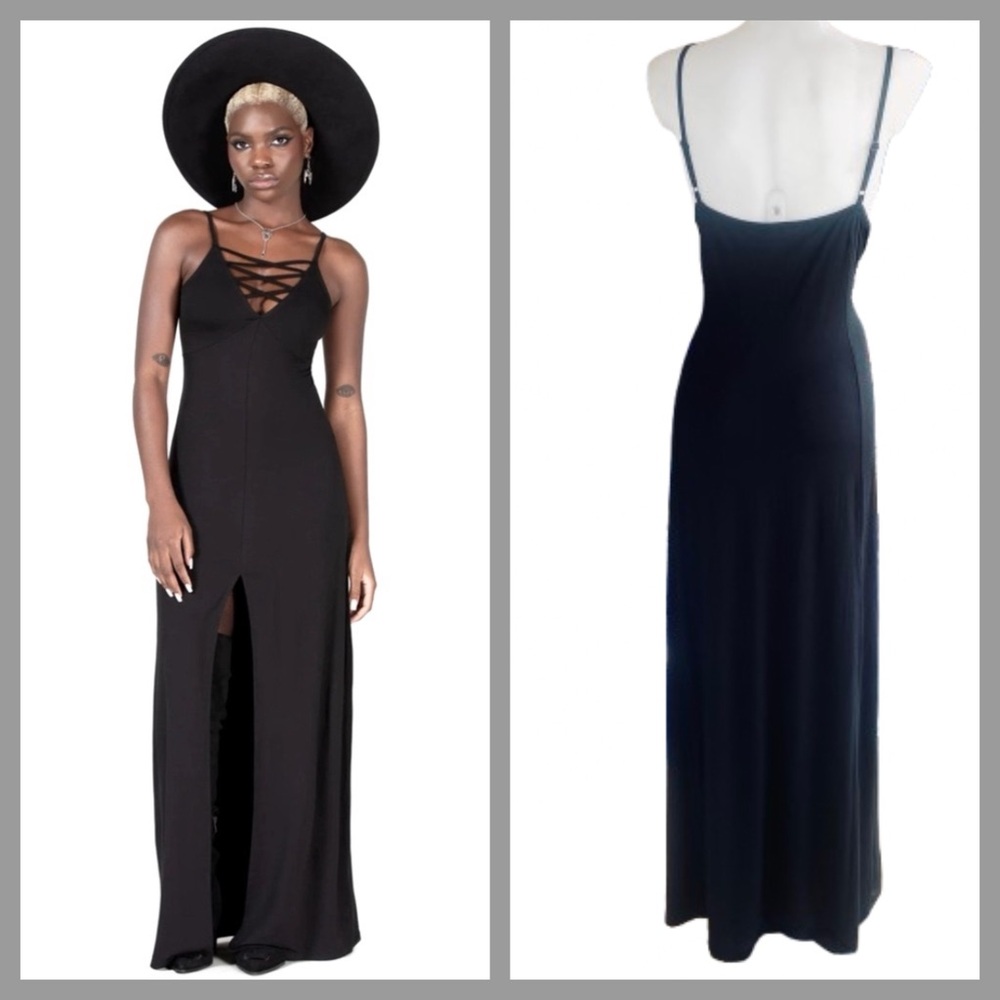 Killstar Forgotten Soul Plus Size Black Maxi Dress Front Slit XXL Plus Size NWT